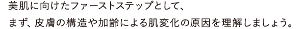 美肌に向けたファーストステップとして、まず、皮膚の構造や加齢による肌変化の原因を理解しましょう。