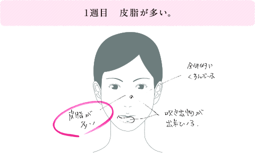 1週目 皮脂が多い。